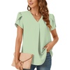 image:imageWomens Dressy Chiffon Blouses V Neck Tops Tee 2025 Summer Shirts Petal Short Sleeve Casual TShirtsPetal SleeveMatcha Color