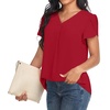 image:imageWomens Dressy Chiffon Blouses V Neck Tops Tee 2025 Summer Shirts Petal Short Sleeve Casual TShirtsPetal SleeveRed