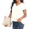 image:imageWomens Dressy Chiffon Blouses V Neck Tops Tee 2025 Summer Shirts Petal Short Sleeve Casual TShirtsPetal SleeveWhite