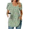 image:imageWomens Plus Size Tops Dressy Casual Summer Chiffon Blouses Short Sleeve Dress Shirts Business Loose Fit TunicsCrewneck Green Flowers