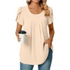 image:imageWomens Plus Size Tops Dressy Casual Summer Chiffon Blouses Short Sleeve Dress Shirts Business Loose Fit TunicsCrewneck Khaki