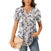 image:imageBestbee Womens Summer Tops Short Sleeve Tunics Dressy Casual Blouses Henley Neck ButtonDown ShirtsGraypurple Flower