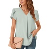 image:imageWomens Dressy Chiffon Blouses V Neck Tops Tee 2025 Summer Shirts Petal Short Sleeve Casual TShirtsPetal SleeveGraygreen