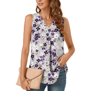 image:imageBestbee Womens 2026 Summer Tank Tops Dressy Casual Sleeveless Chiffon Blouses V Neck Tunics Cute Business Work ShirtsGraypurple Flower