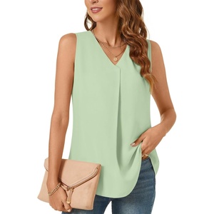 image:imageBestbee Womens 2026 Summer Tank Tops Dressy Casual Sleeveless Chiffon Blouses V Neck Tunics Cute Business Work ShirtsMatcha Color