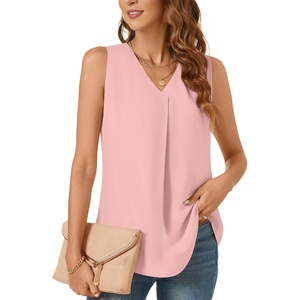 image:imageBestbee Womens 2026 Summer Tank Tops Dressy Casual Sleeveless Chiffon Blouses V Neck Tunics Cute Business Work ShirtsPink