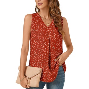 image:imageBestbee Womens 2026 Summer Tank Tops Dressy Casual Sleeveless Chiffon Blouses V Neck Tunics Cute Business Work ShirtsPolka Dots Red