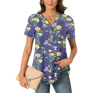 image:imageBestbee Womens Summer Tops Short Sleeve Tunics Dressy Casual Blouses Henley Neck ButtonDown ShirtsLily Navy