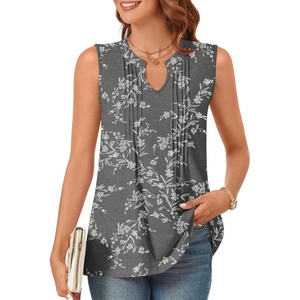 image:imageBestbee Womens Tank Tops Dressy Casual Summer Blouses Business Shirts V Neck Sleeveless Tunic TopsBlack White Flower