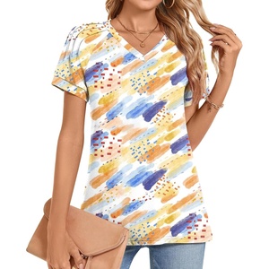 image:imageWomens 2025 Summer Tops Plus Size Tunics Casual Short Sleeve Shirts Loose Fit BlousesColorful Watercolor Pen