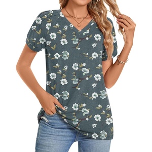 image:imageWomens 2025 Summer Tops Plus Size Tunics Casual Short Sleeve Shirts Loose Fit BlousesGreen Begonia Fl