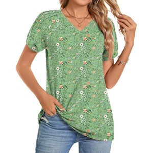 image:imageWomens 2025 Summer Tops Plus Size Tunics Casual Short Sleeve Shirts Loose Fit BlousesGreen Flowers