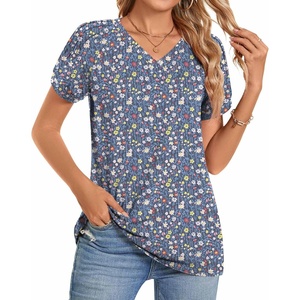 image:imageWomens 2025 Summer Tops Plus Size Tunics Casual Short Sleeve Shirts Loose Fit BlousesNavy Bluemulti Fl