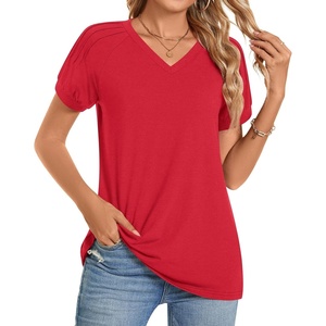 image:imageWomens 2025 Summer Tops Plus Size Tunics Casual Short Sleeve Shirts Loose Fit BlousesRed