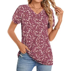 image:imageWomens 2025 Summer Tops Plus Size Tunics Casual Short Sleeve Shirts Loose Fit BlousesRedwhite Fl