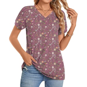 image:imageWomens 2025 Summer Tops Plus Size Tunics Casual Short Sleeve Shirts Loose Fit BlousesRose Red Flowers