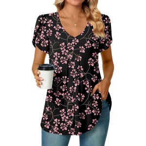 image:imageWomens Chiffon Blouses Dressy Casual Tops Summer Tunics V Neck Business Short Sleeve ShirtsV Neck Gypsophila Black