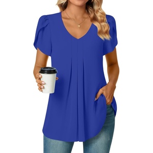image:imageWomens Chiffon Blouses Dressy Casual Tops Summer Tunics V Neck Business Short Sleeve ShirtsV Neck Royal Blue