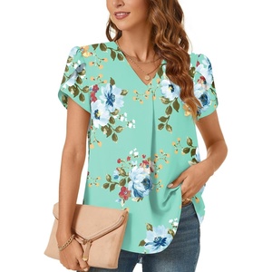 image:imageWomens Dressy Chiffon Blouses V Neck Tops Tee 2025 Summer Shirts Petal Short Sleeve Casual TShirtsPetal SleeveMint Green
