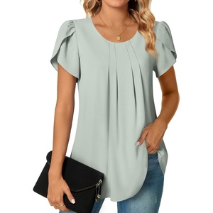 image:imageWomens Plus Size Tops Dressy Casual Summer Chiffon Blouses Short Sleeve Dress Shirts Business Loose Fit TunicsCrewneck Graygreen