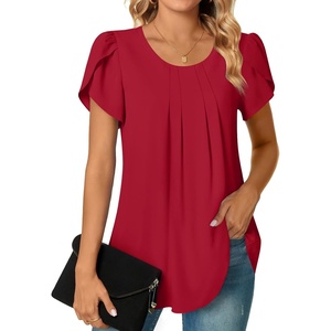 image:imageWomens Plus Size Tops Dressy Casual Summer Chiffon Blouses Short Sleeve Dress Shirts Business Loose Fit TunicsCrewneck Red