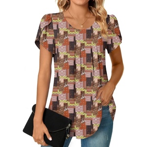 image:imageWomens Plus Size Tops Dressy Casual Summer Chiffon Blouses Short Sleeve Dress Shirts Business Loose Fit TunicsCrewneck Vintage Checkers