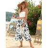 image:imageBestbee Capri Pants for Women Wide Leg Palazzo Cropped Pant Gaucho Capris  Dressy Casual Summer Outfits Culottes Boho Gauchos with PocketsCapri Black Leafwhite