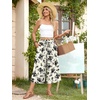 image:imageBestbee Capri Pants for Women Wide Leg Palazzo Cropped Pant Gaucho Capris  Dressy Casual Summer Outfits Culottes Boho Gauchos with PocketsCapri Black Floral Beige