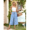 image:imageBestbee Capri Pants for Women Wide Leg Palazzo Cropped Pant Gaucho Capris  Dressy Casual Summer Outfits Culottes Boho Gauchos with PocketsCapri Bluewhite Flower