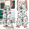 image:imageBestbee Palazzo Pants for Women Dressy Casual Wide Leg Slacks Elastic Waist Flowy Long Pant with PocketsBlack Leafwhite