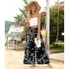 image:imageBestbee Palazzo Pants for Women Dressy Casual Wide Leg Slacks Elastic Waist Flowy Long Pant with PocketsBlackwhite Flower