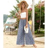 image:imageBestbee Palazzo Pants for Women Dressy Casual Wide Leg Slacks Elastic Waist Flowy Long Pant with PocketsBluemulti Flower