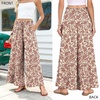 image:imageBestbee Palazzo Pants for Women Dressy Casual Wide Leg Slacks Elastic Waist Flowy Long Pant with PocketsDeep Red Flowerbeige