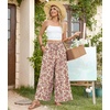 image:imageBestbee Palazzo Pants for Women Dressy Casual Wide Leg Slacks Elastic Waist Flowy Long Pant with PocketsDeep Red Flowerbeige