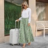 image:imageBestbee Palazzo Pants for Women Dressy Casual Wide Leg Slacks Elastic Waist Flowy Long Pant with PocketsGreen Flowers