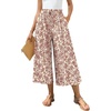 image:imageBestbee Capri Pants for Women Wide Leg Palazzo Cropped Pant Gaucho Capris  Dressy Casual Summer Outfits Culottes Boho Gauchos with PocketsCapri Deep Red Flowerbeige