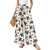 image:imageBestbee Palazzo Pants for Women Dressy Casual Wide Leg Slacks Elastic Waist Flowy Long Pant with PocketsBlack Floral Beige