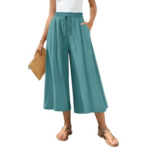 image:imageBestbee Capri Pants for Women Wide Leg Palazzo Cropped Pant Gaucho Capris  Dressy Casual Summer Outfits Culottes Boho Gauchos with PocketsCapri Blue
