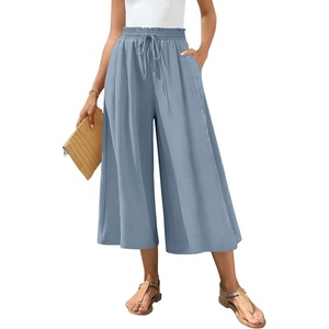image:imageBestbee Capri Pants for Women Wide Leg Palazzo Cropped Pant Gaucho Capris  Dressy Casual Summer Outfits Culottes Boho Gauchos with PocketsCapri Brilliantblue