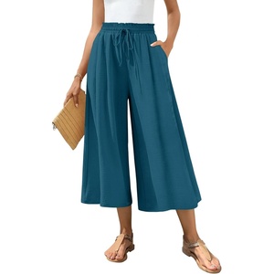 image:imageBestbee Capri Pants for Women Wide Leg Palazzo Cropped Pant Gaucho Capris  Dressy Casual Summer Outfits Culottes Boho Gauchos with PocketsCapri Grayish Blue
