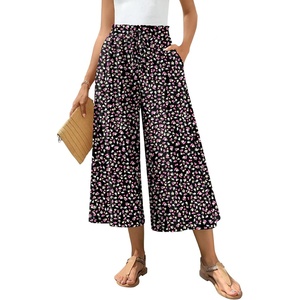 image:imageBestbee Capri Pants for Women Wide Leg Palazzo Cropped Pant Gaucho Capris  Dressy Casual Summer Outfits Culottes Boho Gauchos with PocketsCapri Little Fl Black