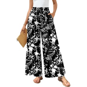 image:imageBestbee Palazzo Pants for Women Dressy Casual Wide Leg Slacks Elastic Waist Flowy Long Pant with PocketsBlack Campanula