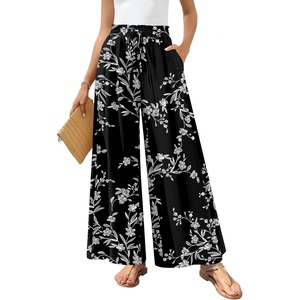 image:imageBestbee Palazzo Pants for Women Dressy Casual Wide Leg Slacks Elastic Waist Flowy Long Pant with PocketsBlackwhite Flower
