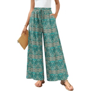 image:imageBestbee Palazzo Pants for Women Dressy Casual Wide Leg Slacks Elastic Waist Flowy Long Pant with PocketsBluekhaki Floral