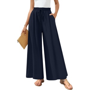 image:imageBestbee Palazzo Pants for Women Dressy Casual Wide Leg Slacks Elastic Waist Flowy Long Pant with PocketsDark Blue