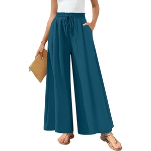 image:imageBestbee Palazzo Pants for Women Dressy Casual Wide Leg Slacks Elastic Waist Flowy Long Pant with PocketsGrayish Blue