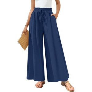 image:imageBestbee Palazzo Pants for Women Dressy Casual Wide Leg Slacks Elastic Waist Flowy Long Pant with PocketsNavy Blue