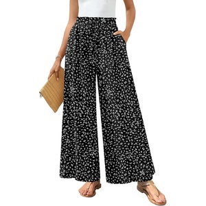 image:imageBestbee Palazzo Pants for Women Dressy Casual Wide Leg Slacks Elastic Waist Flowy Long Pant with PocketsWhite Fleckblack