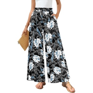 image:imageBestbee Palazzo Pants for Women Dressy Casual Wide Leg Slacks Elastic Waist Flowy Long Pant with PocketsWhite Lily