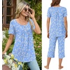image:imageBestbee Pajamas for Women Set 2 Piece Outfits Soft Sleepwear Ladies Pj SetsBluewhite Flower